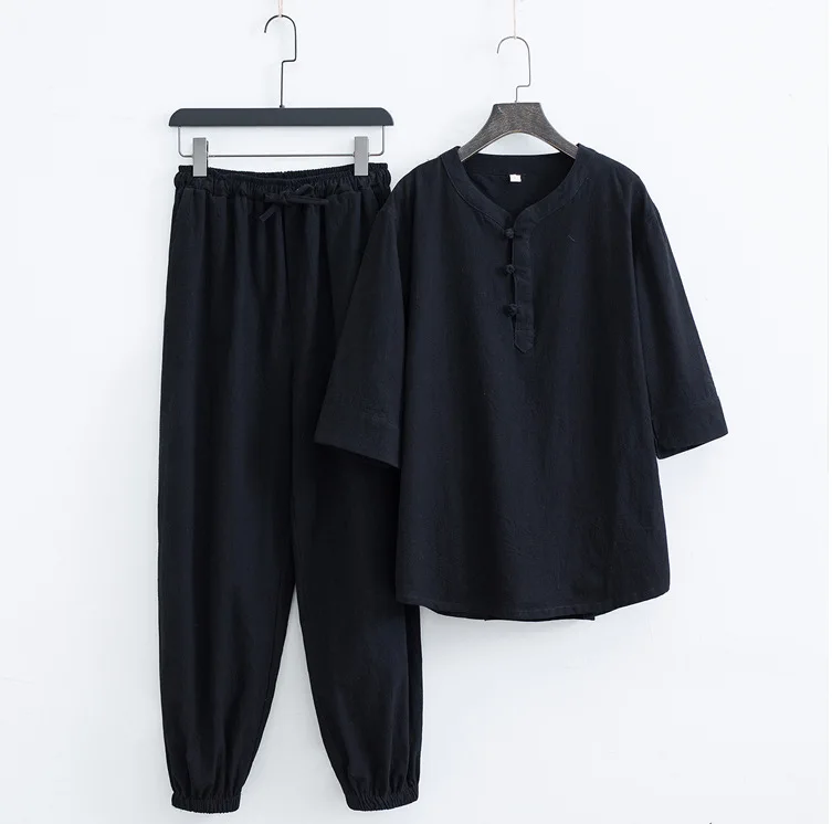 Baumwoll-Leinen-Kleidungsset im Zen-Stil für Männer und Frauen, lässig, bequem, atmungsaktiv, Sommermode, traditionell chinesisch – Detail 13