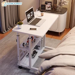 Height Adjustable C Shaped End Table, Mobile Laptop Side Table Wheels, Sofa Couch Table with 2-Tier Storage Shelve for Living Ro