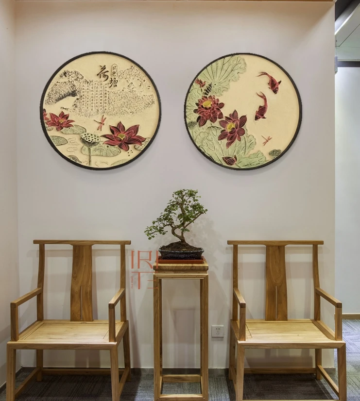 النمط الصيني لوتس مزيج قلادة الجدار الديكور حائط الخلفية ثلاثي الأبعاد باس الإغاثة اللوحة الزخرفية entranc #4