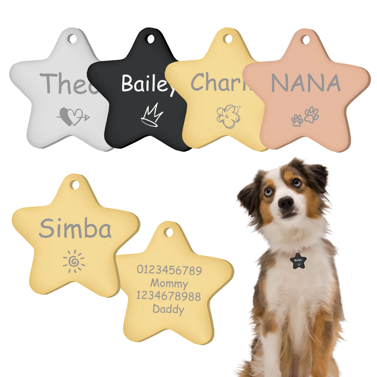 Etiquetas de identificação personalizadas para cães, gato, filhote de cachorro, identificação de animais de estimação, placa de identificação,