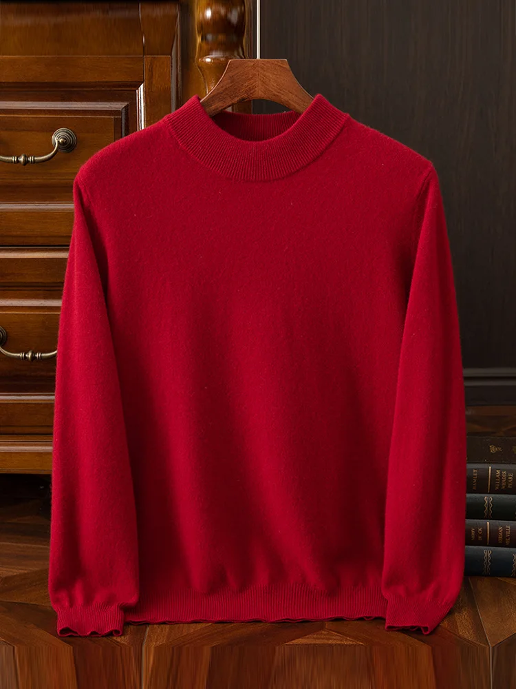 Basic Autumn Winter Man Sweater Elegant 100% Merino Wool Men Knitwear Mock Neck Soft Pullover Cashmere Long Sleeve Clothing Tops