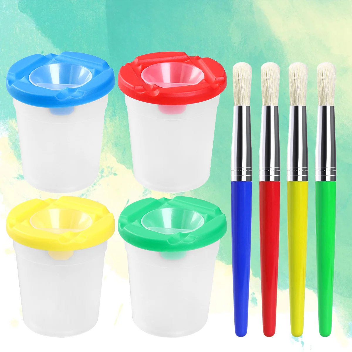 

4 Colors Children's Painting and Pigment Cups Set Cleaning Cups (4 Cups + 4 ) kids paint children paint