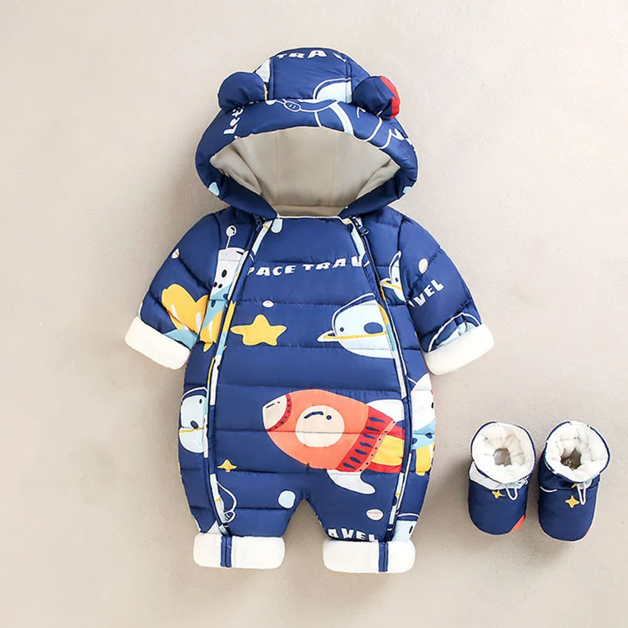 Children Autumn Winter Overall For Infant Down Cotton Thicken Clothes Hooded new born Baby costume Boys Girls Jumpsuit Romper