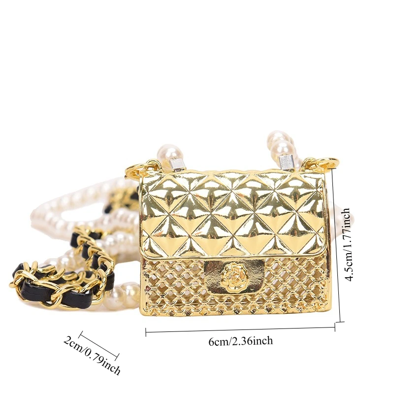 Mini Dinner Bags for Women Fashionable Metal Small Box Bag Designer Pearl Chain Shoulder Bag Clothing Accessories Crossbody Bag image 5
