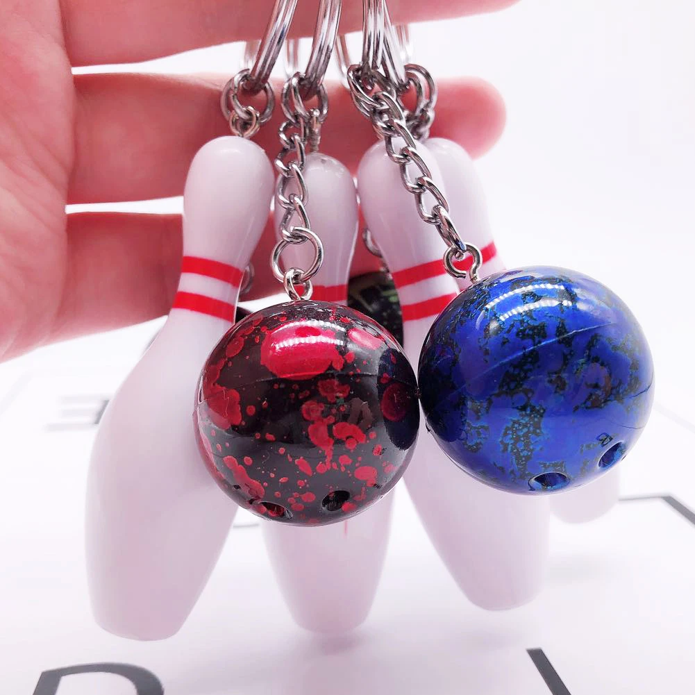 8pcs Bowling Keychain PVC Key Pendant Bag Mini Simulation Bowling Party Metal Key Ring Sports Enthusiasts Birthday Gift Keyring