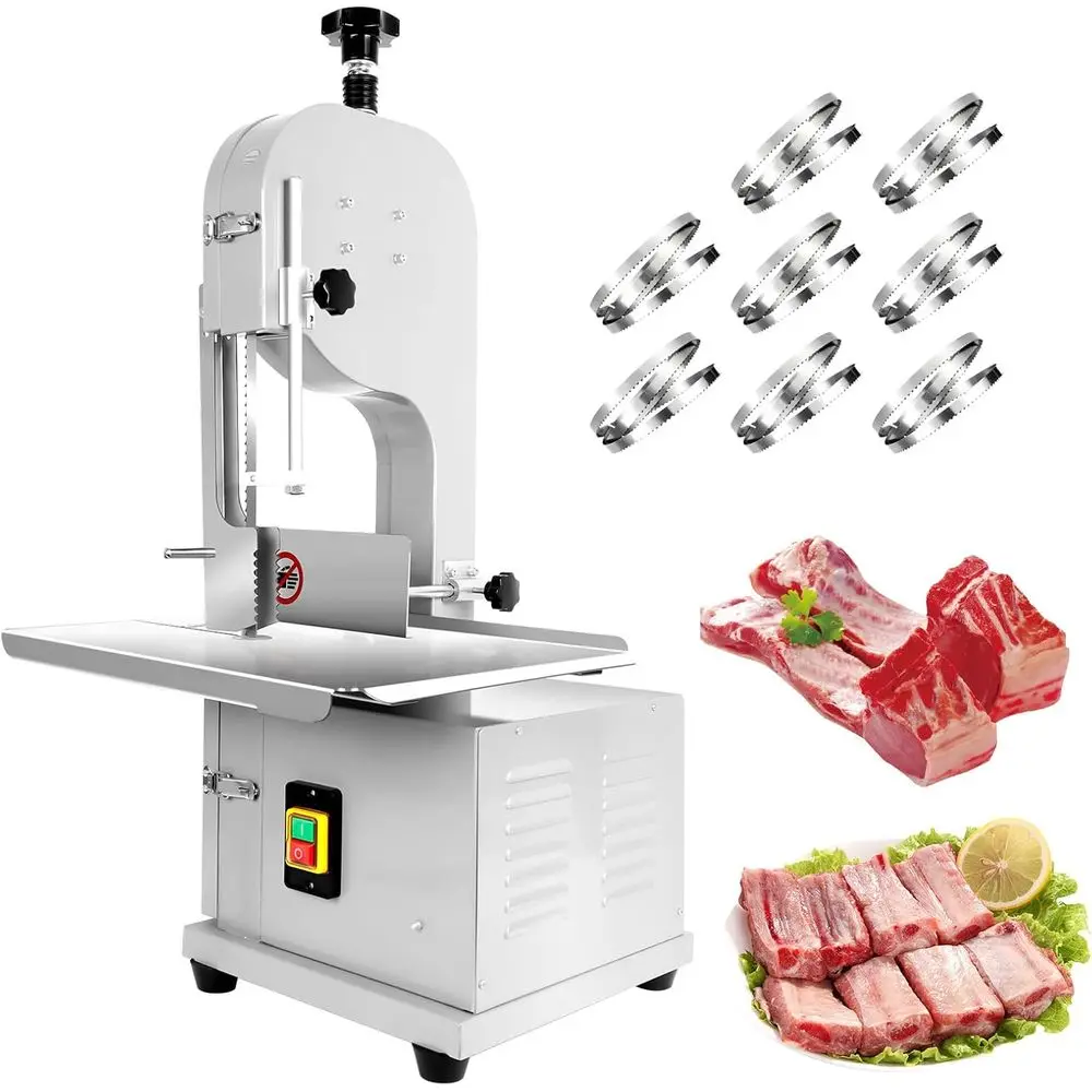 

1500W Electric Meat Cutting Bandsaw with 19 x 14 Stainless Steel Workbench, 8 Blades, 0.04-3.9 Cutting Thickness