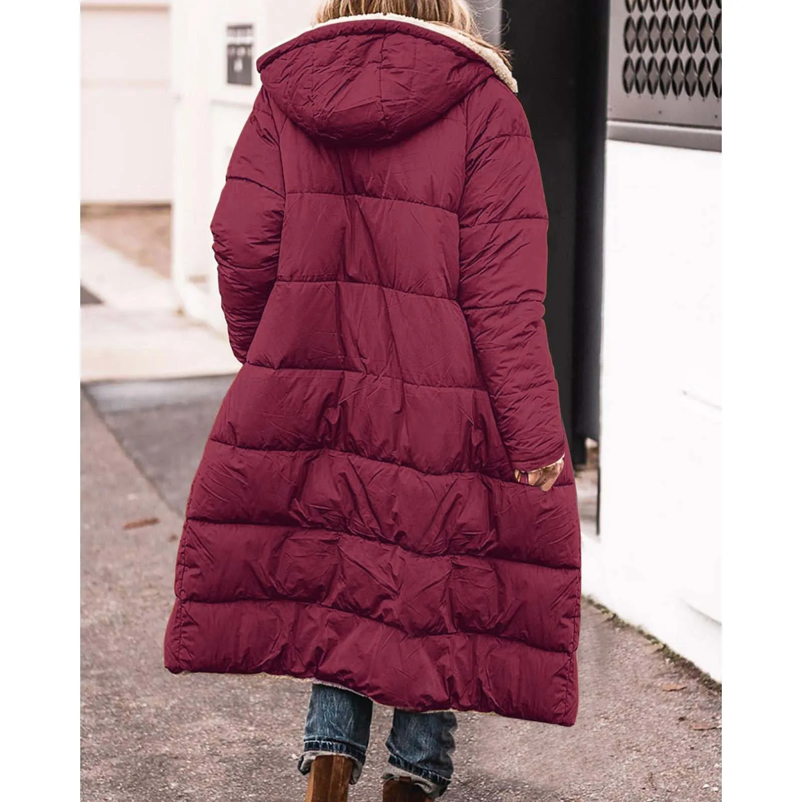 Women Cotton Jacket Ladies Fashionable Warm Winter Coat Double Faced Long Sleeve Hooded Down Jacket