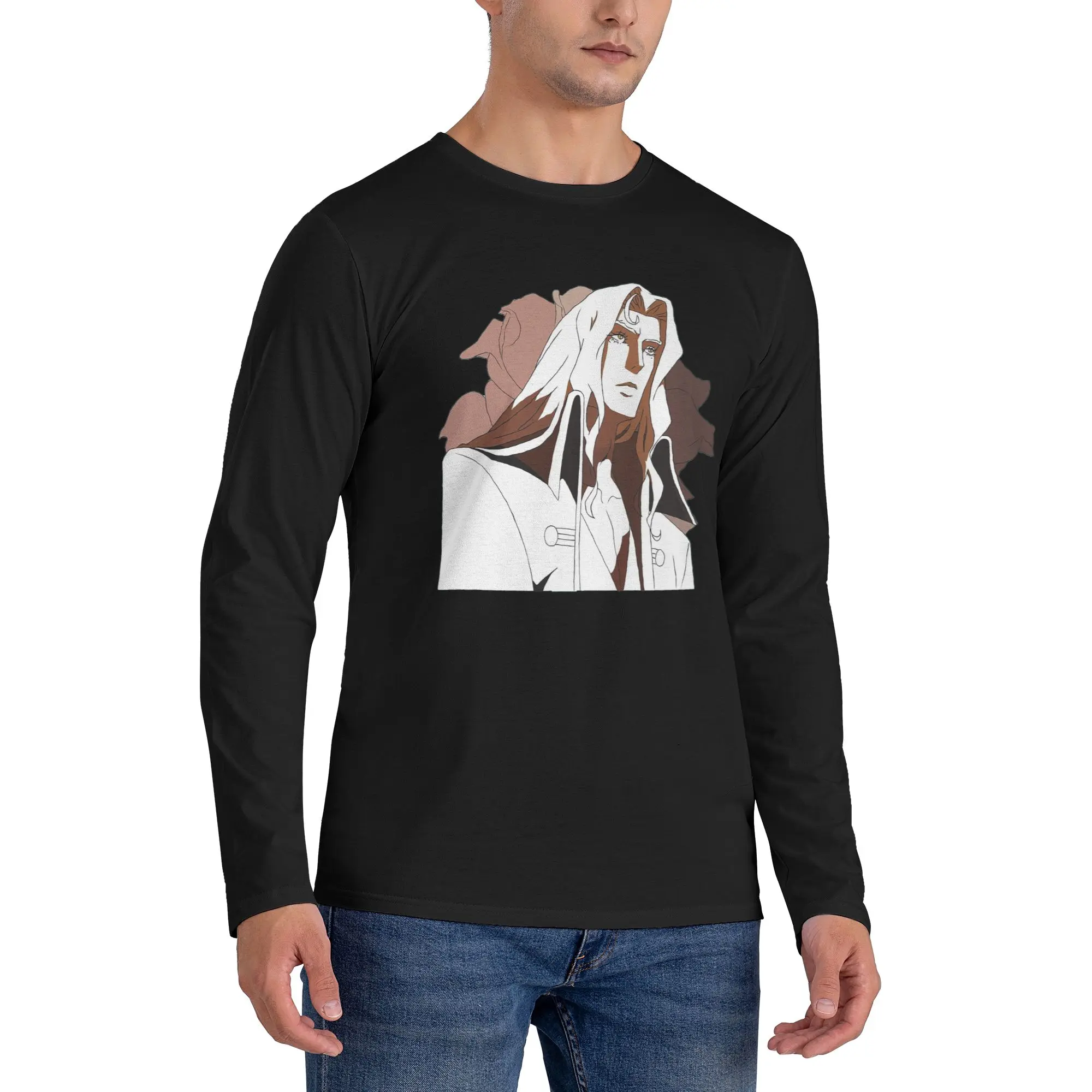 

Alucard From Castlevania Men's Long Sleeved T-shirt Breathable Round Neck T shirts Spring and Autumn Men tops