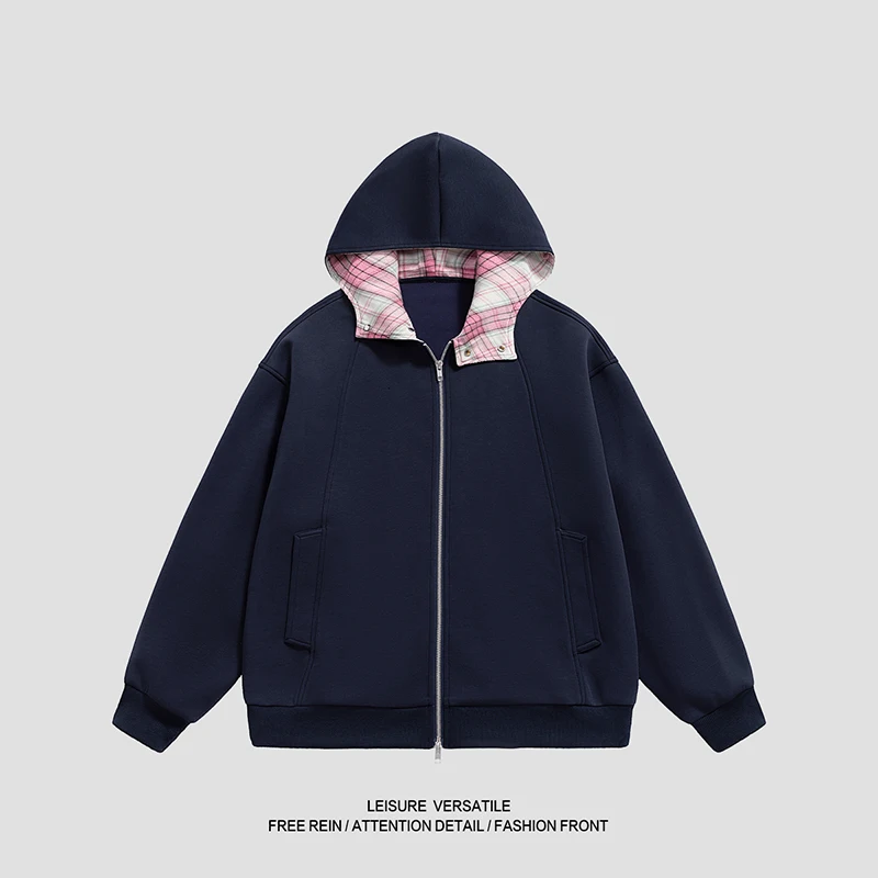 

Мужская куртка на молнии с капюшоном, клетчатая подкладка, скрывает подлинность, легко создавайте эксклюзивный повседневный стиль для стильных мужчин