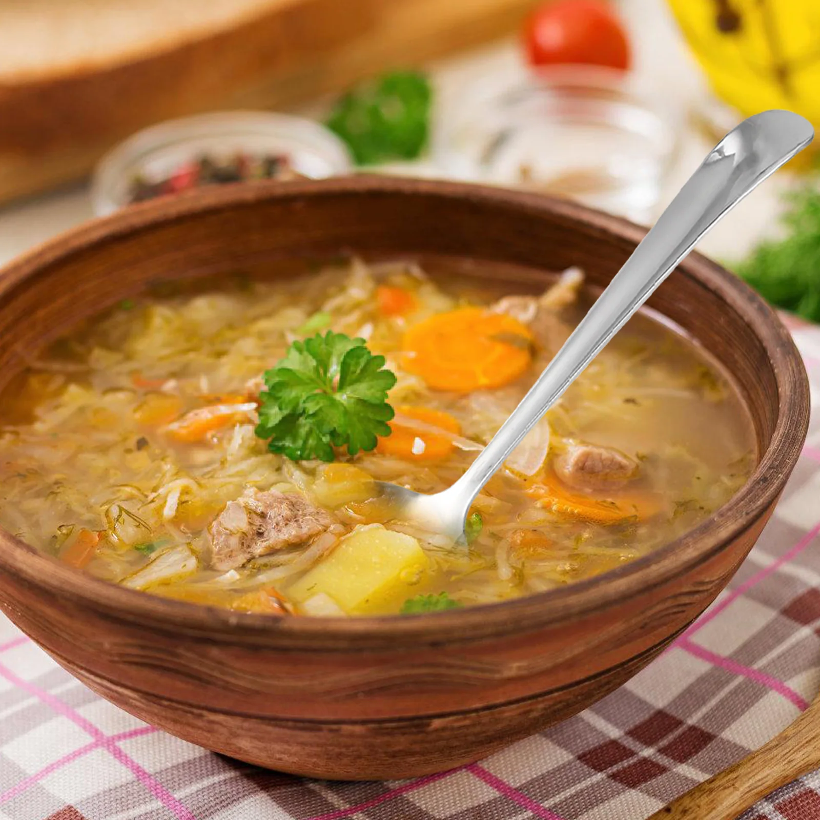 

304 Stainless Steel Soup Spoon Large Round Hot Pot Ladle Long Handle Kitchen Cutlery One-Piece Forging Mirror Finish