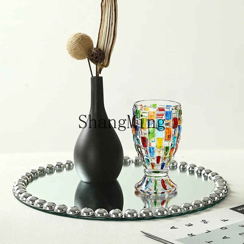 

CL creative retro pearl gold silver glass plate model room dining table bar soft decoration ornament