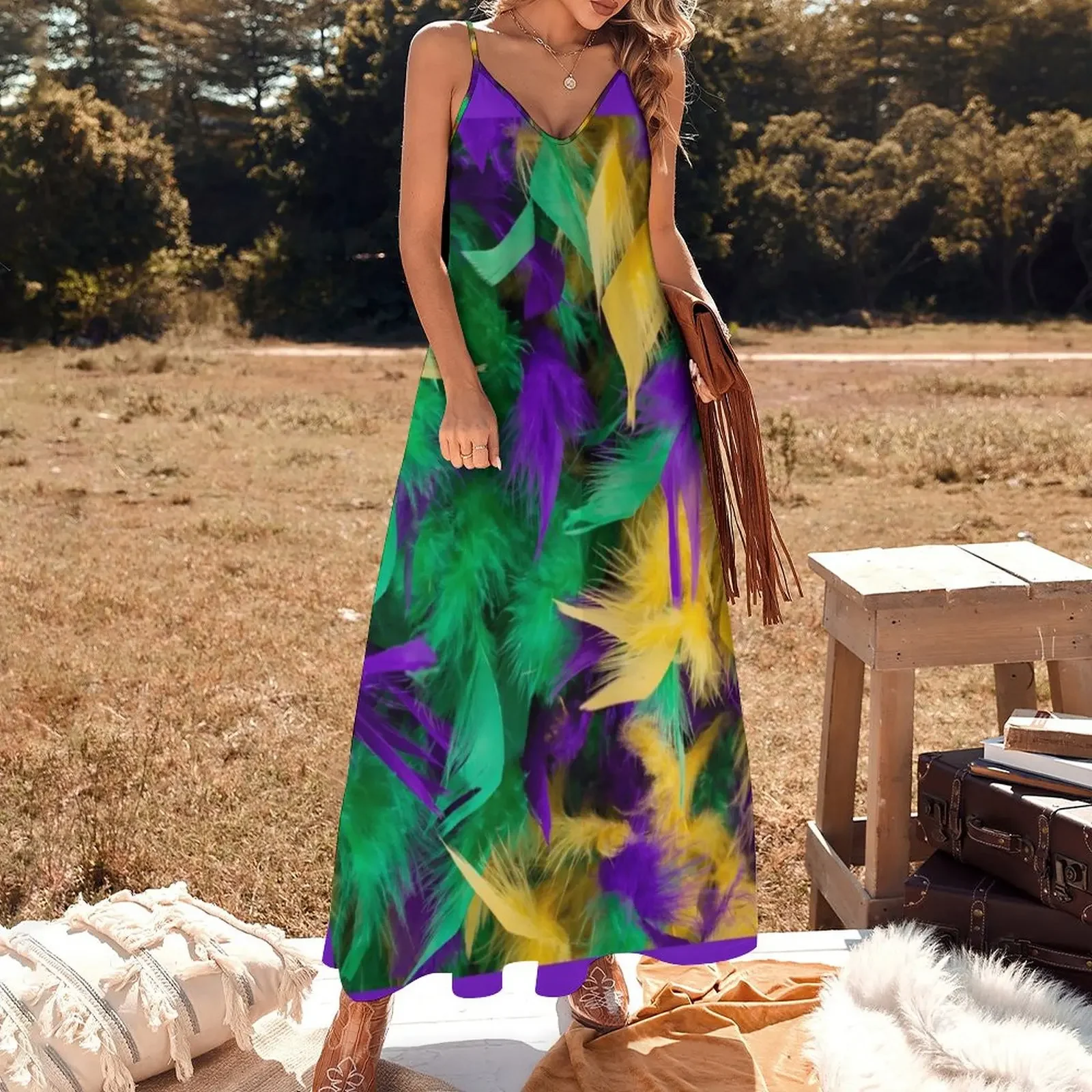 Mardi Gras Feather Sleeveless Dress Women's dresses Women's dress summer clothes for women summer dresses Dress