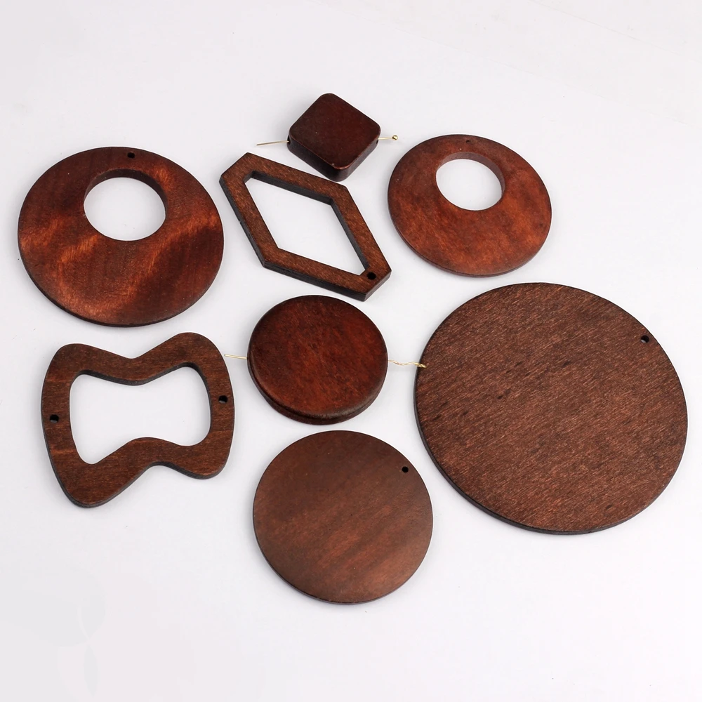 Retro Woodiness Drop Earrings Accessories Geometric Round Shape Charms Connector 6pcs/lot For DIY Earrings Making Accessories