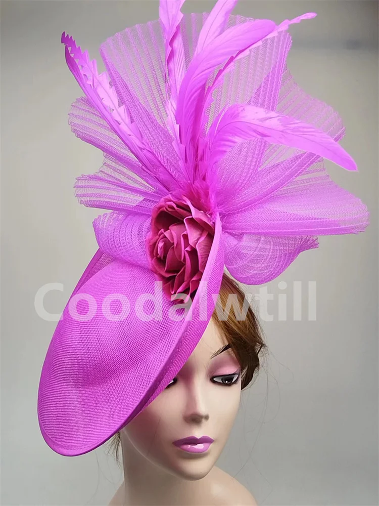 Elegancki kwiat Fascinator Pillbox Cap ślubny kobiety kapelusz z fascynatorem z pałąkiem na głowę Kentucky Derby damskie czapka millinery siatkowe