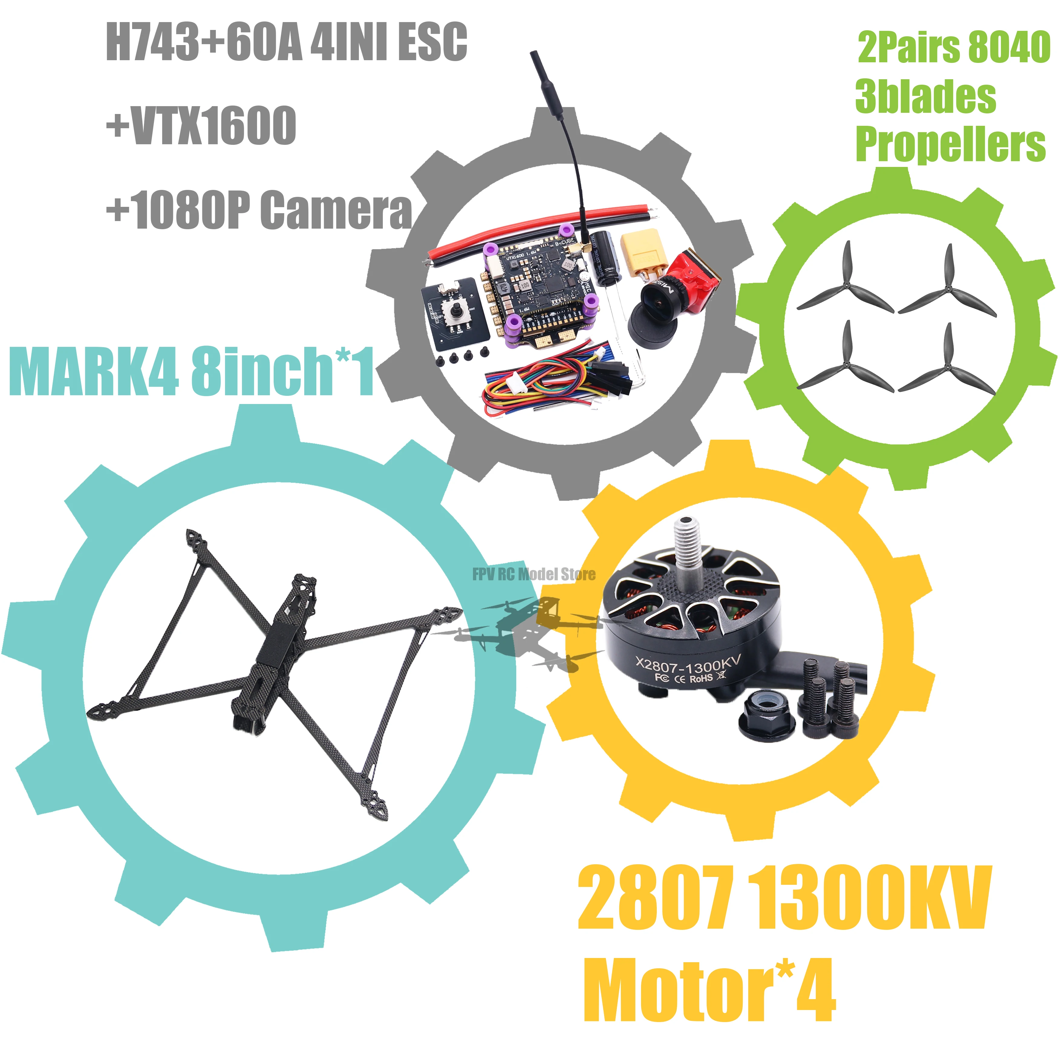 MARK4 V2 8 pouces 9 pouces 10 pouces H743 contrôle de vol 60A 4INI ESC rack drone FPV fibre de carbone PV Racing Drone quadrirotor Freestyle