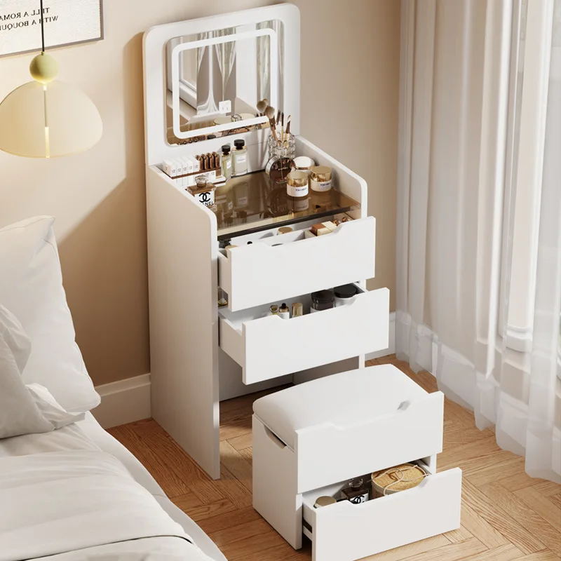 Single Standing Makeup Vanity With LED Mirror Removable Panel Storage Drawers Modern Dressing Table For Bedroom Furniture