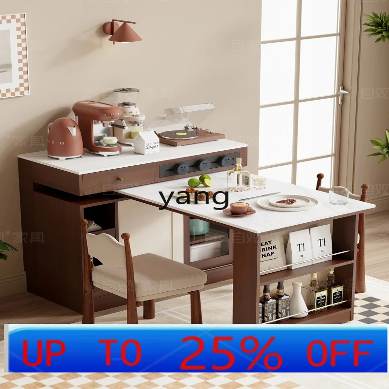 

LH Retro Living Room Kitchen Island Dining Table Rotatable Dining Table Multifunctional Mobile Sideboard Cabinet