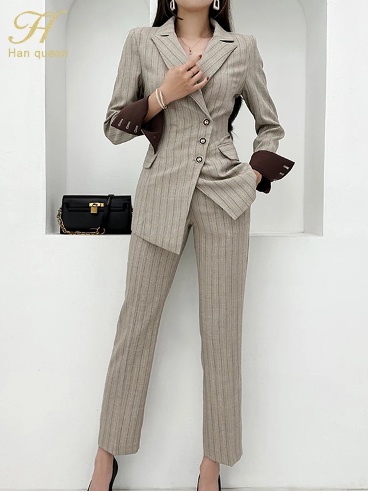 H Han Queen Autumn Winner Formal New Two Piece Set 2024 Elegant Long Sleeve Suit Jacket & Pants Sets Korean Casual Women's Suits