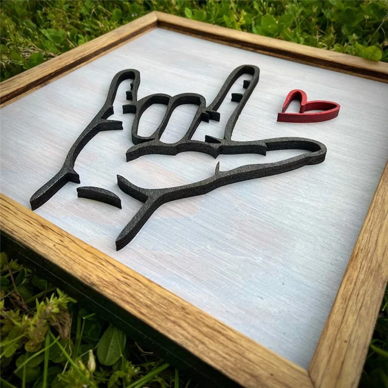 

【Hot Selling】Wooden Wall Art Decor,Home Wall Decoration Painting,Love You Sign Language Wooden Photo Frame Wall Hanging Crafts D