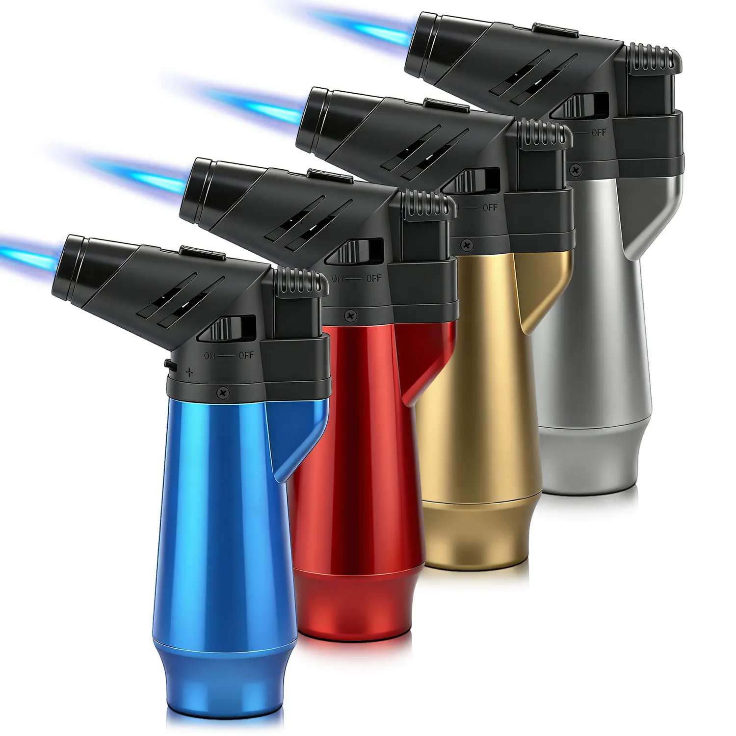 2 in 1 Lighters Jet Flame Windproof Butane Torch Lighter, Gas Lighter Burner for Cigars Kitchen Smokers, Dual Jet Welding Gun