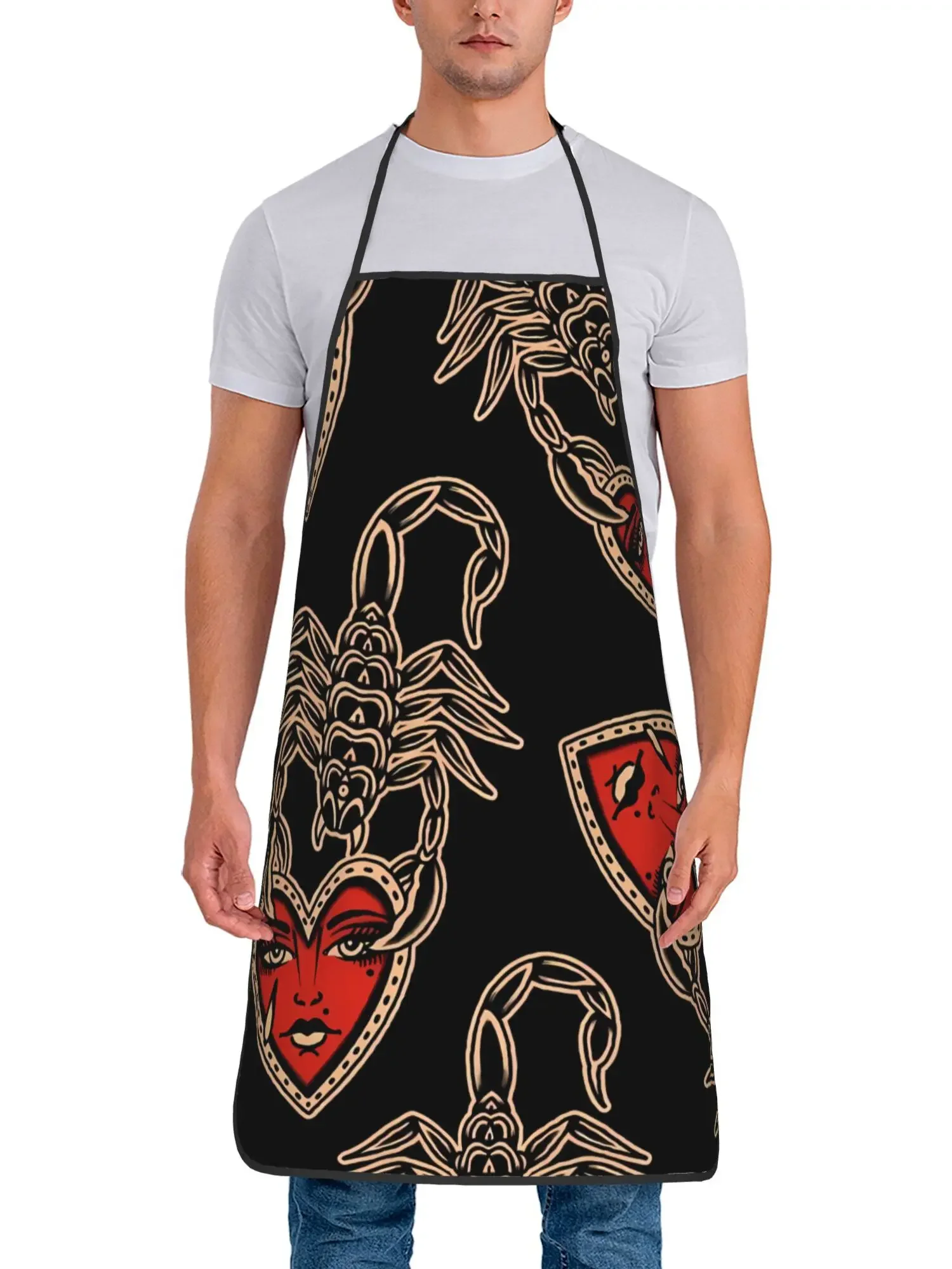 Retro Tattoo Style Flash Art Printed Apron Men Women Vintage Artistic Kitchen Cooking Apron