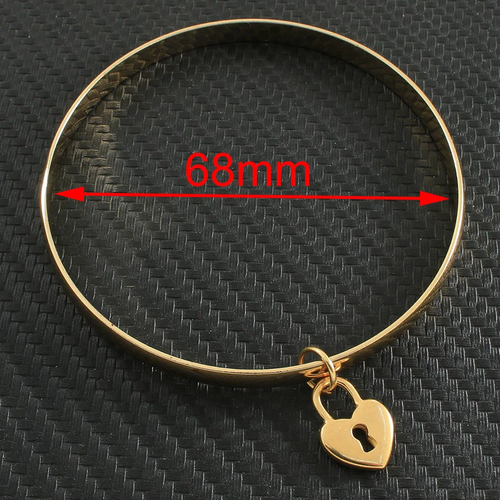 Fashion Stainless Steel Jewelry Plated Gold Color Inner Diameter 68mm (22cm Long) Charm Pendant Bangles For Women Girl BFADARBI