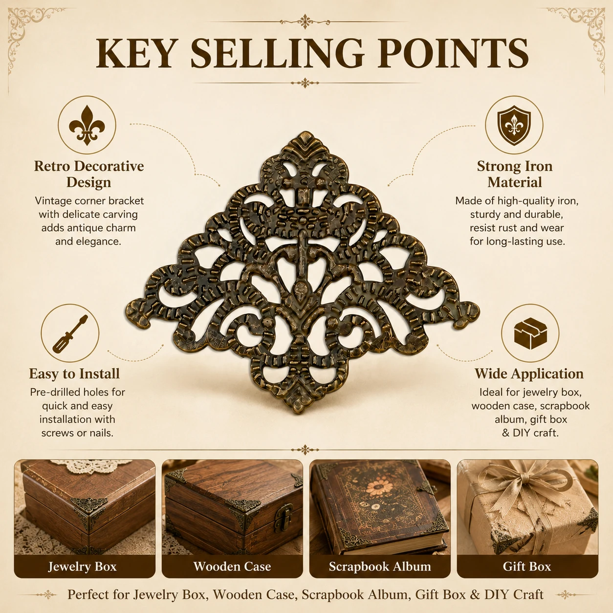 12-60Pcs Metal Corner Protectors for Jewelry Box, Vintage Furniture Edge Guards for Wood Case, Scrapbook Album, DIY Crafts