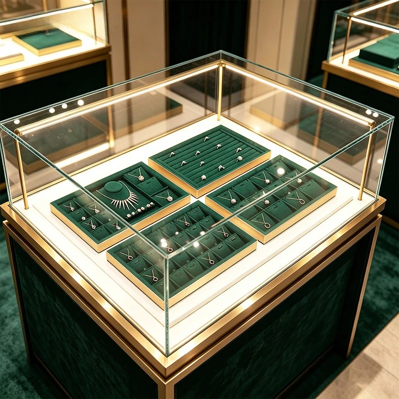New Jewelry Display Tray Green Microfiber Metal Frame Display Prop Necklace Ring Earrings Bracelet Jewelry Display Stand
