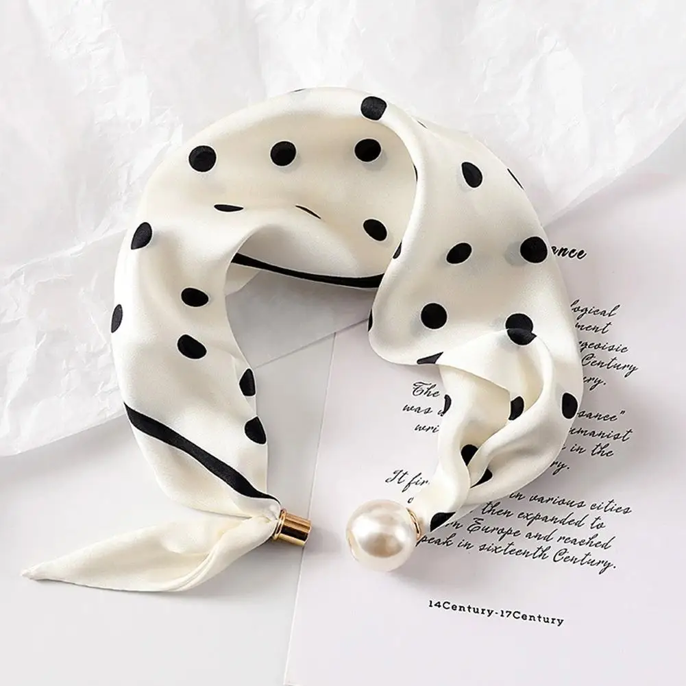 Magnetic Buckle Pearl Necklace Narrow Long Silk Scarf For Women Neck Decor Scarf Matching Shirt Thin Scarf Accessories view 5