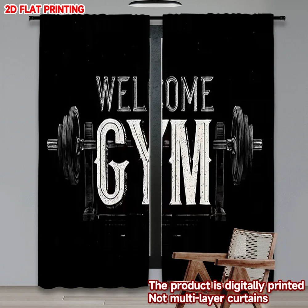 2D-Flachdruck 2-teiliger Vorhang Willkommen in unserem Fitnessstudio Digital Bedruckte Polyester-Gardinen Ganzjahres-Party- & Feiertagsdekoration