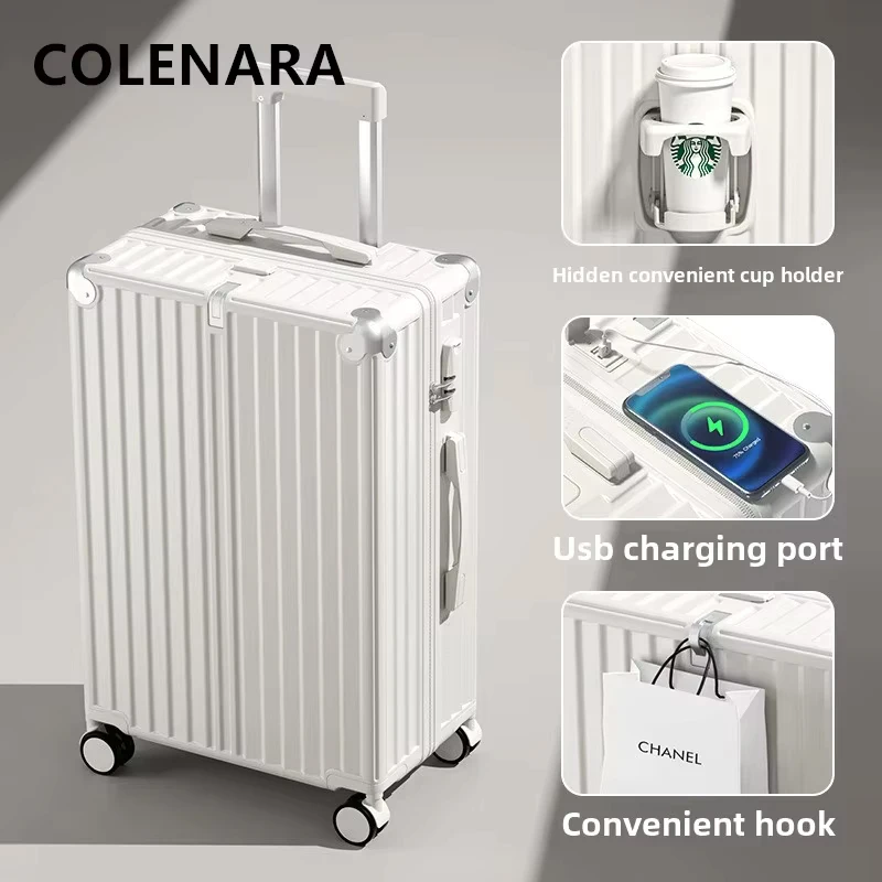 COLENARA ABS+PC Suitcase Aluminum Frame Boarding Box USB Charging Trolley Case 20