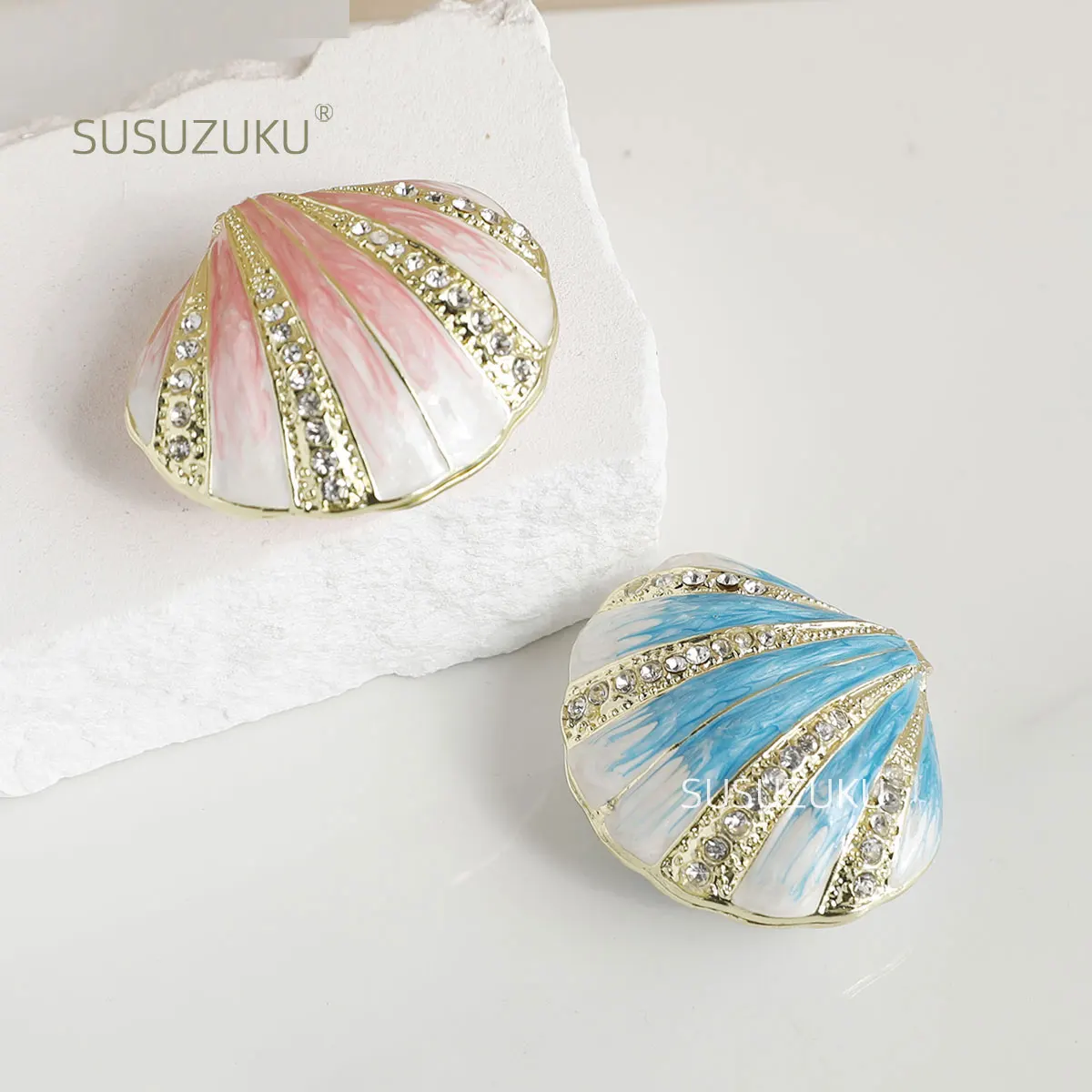 SIQIZHOU Shell Hand Painted Enameled  Jewelry Trinket Box  Animal Figurines Jewellery boxes Hinged Collectibles Ring Holder