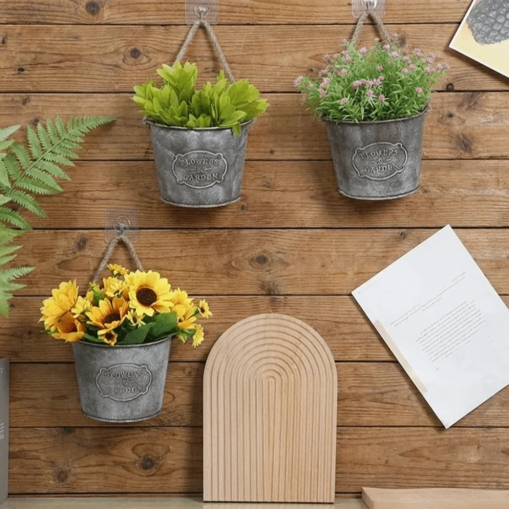 Metal Planter Vintage Hanging Flower Pot Country Style Semicircle Hanging Basket Iron Flower Vase