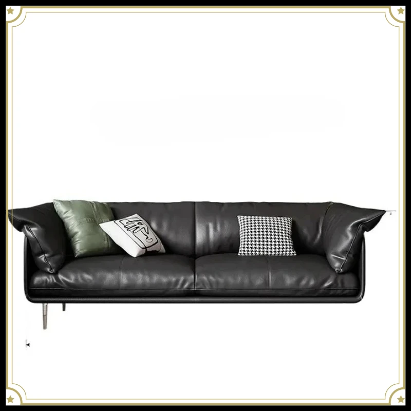 X-S Leather Sofa Small Apartment Living Room Italian Minimalist Black Three-Person Combination down Sofa Home HG