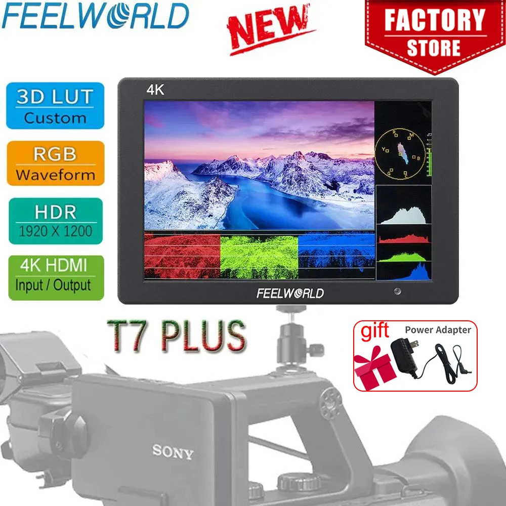 FEELWORLD T7 PLUS 7Inch 3D LUT IPS 1920x1200 On-camera Field Monitor Aluminum Housing 4K HDMI Input/ Output For Video Shooting