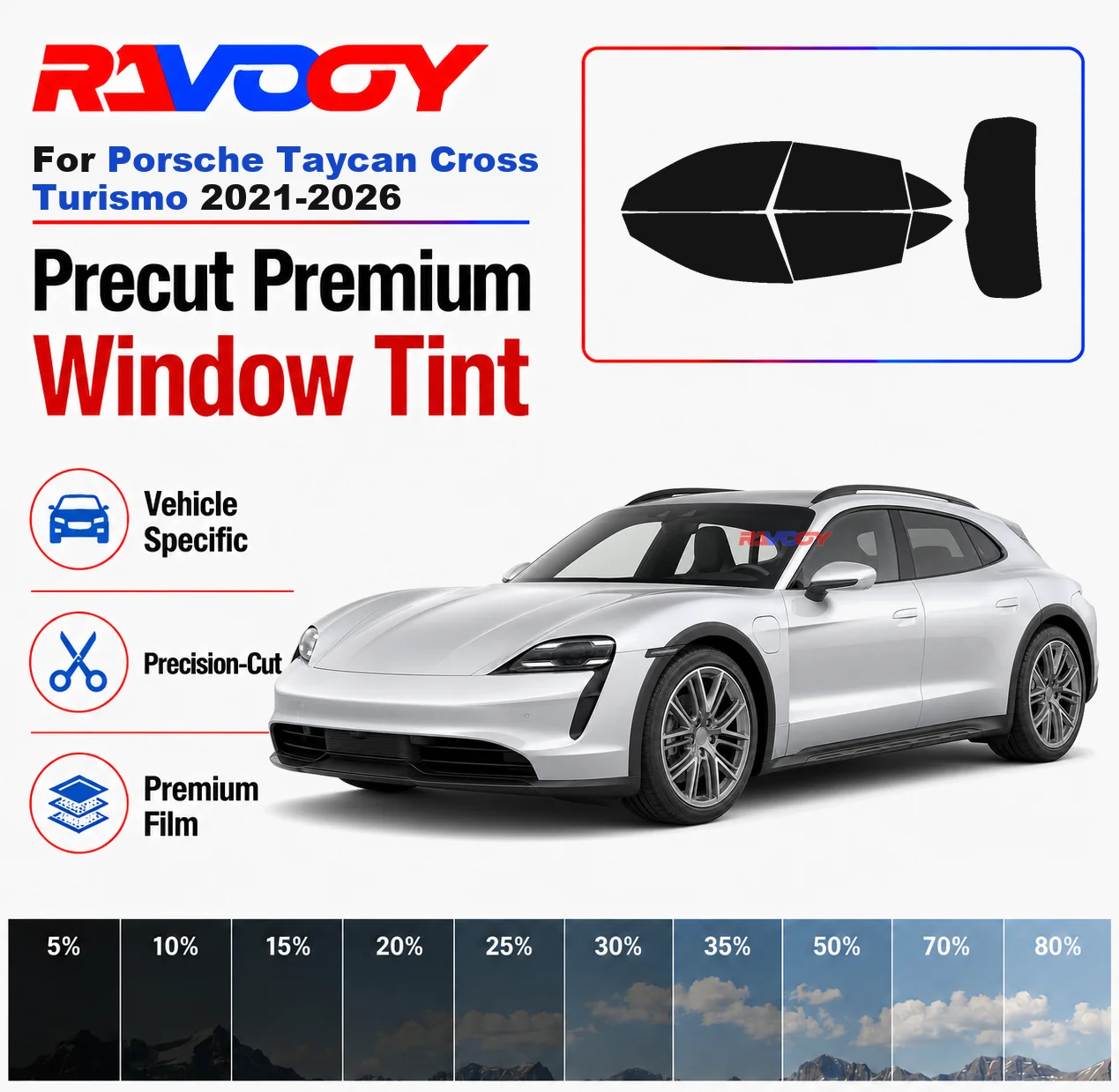 Premium Precut Window Tint Kit Front Rear Windows Rear Windshield For Porsche Taycan Cross Turismo 2021-2026 Nano Ceramic Film