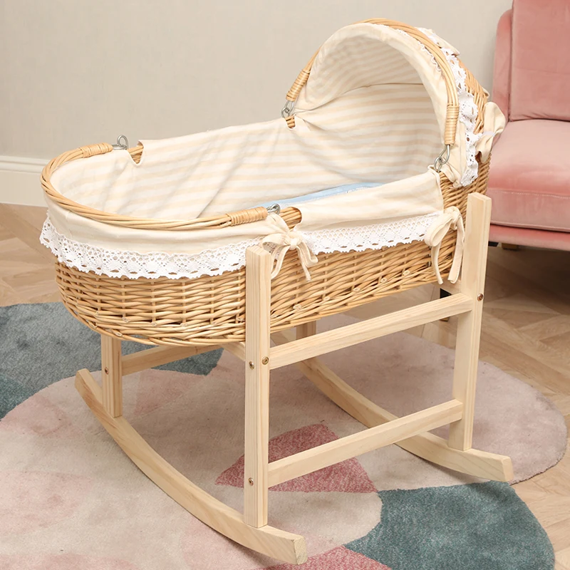 

Rattan Crib Crib Solid Wood Newborn Anti-mosquito Sleeping Basket Car Out To Appease The Cradle Portable Hand Basket