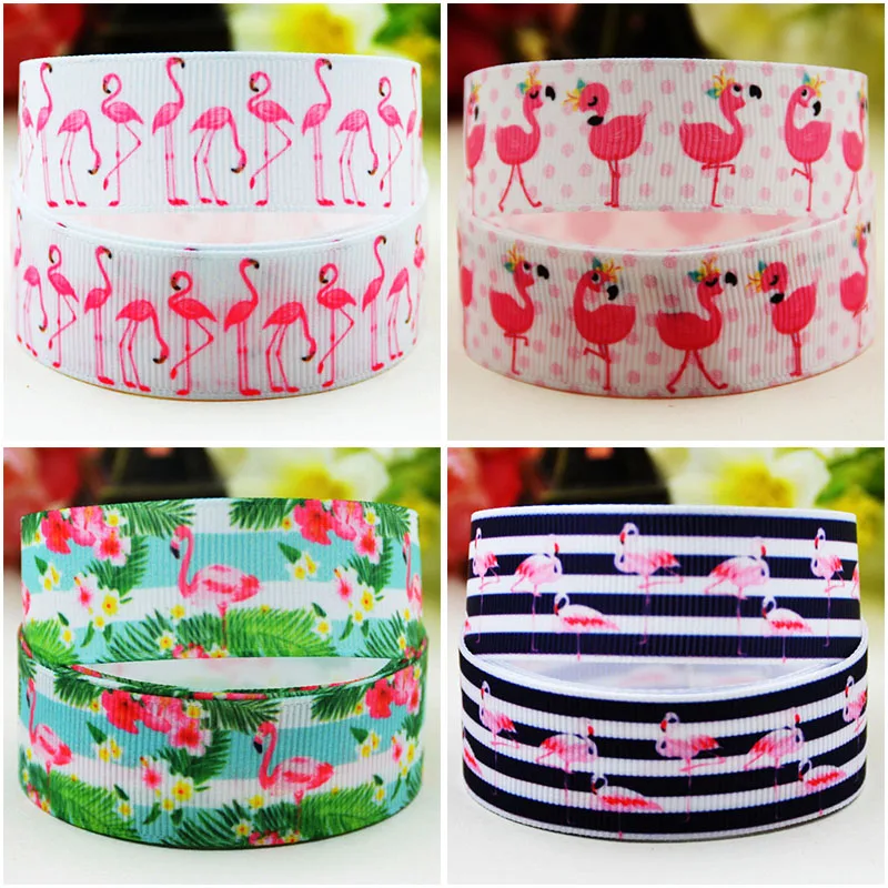

22mm 25mm 38mm Flamingo Cartoon printed Grosgrain Ribbon for DIY Hair Bows Merry Party Gift Decoration Material 10 Yards Ruban