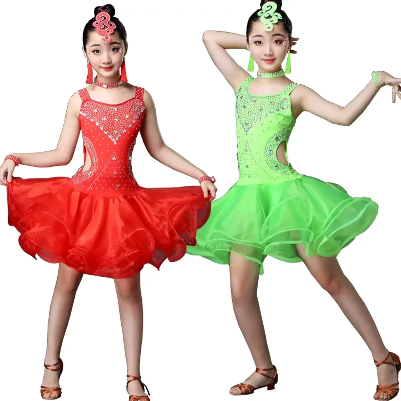 Roupas de Dança Latina para Meninas, Trajes Salsa Performance, Vestido De Patinação Artística, Roupas Rave, Vestido De Competição Infantil