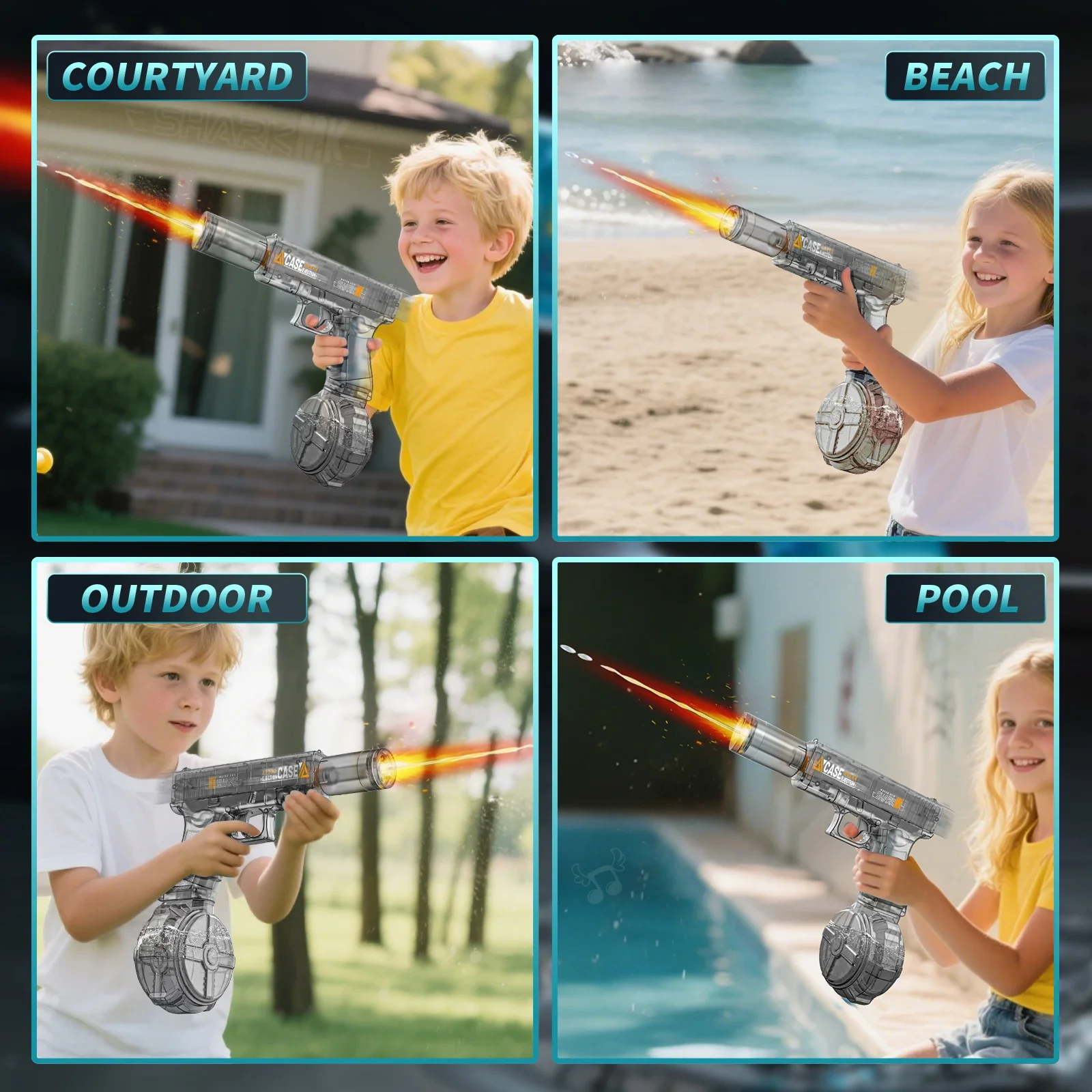 Simulated Firing and Recoil Electric Water Gun Toys Children Automatic Sensor Lights Water Pistol Summer Outdoor Beach Kids Toy