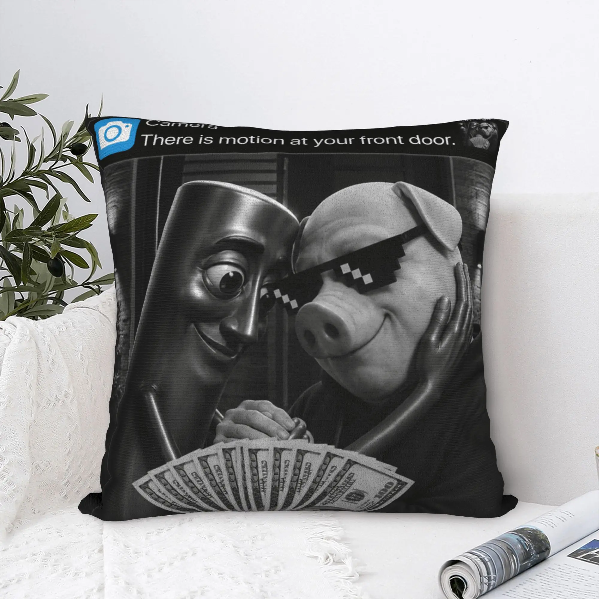 Tung Tung Sahur John Pork Motion at Your Front Door Pillowcases  Novelty Pillow Case For Couch Sofa Bedroom Comfy Pillow Cover