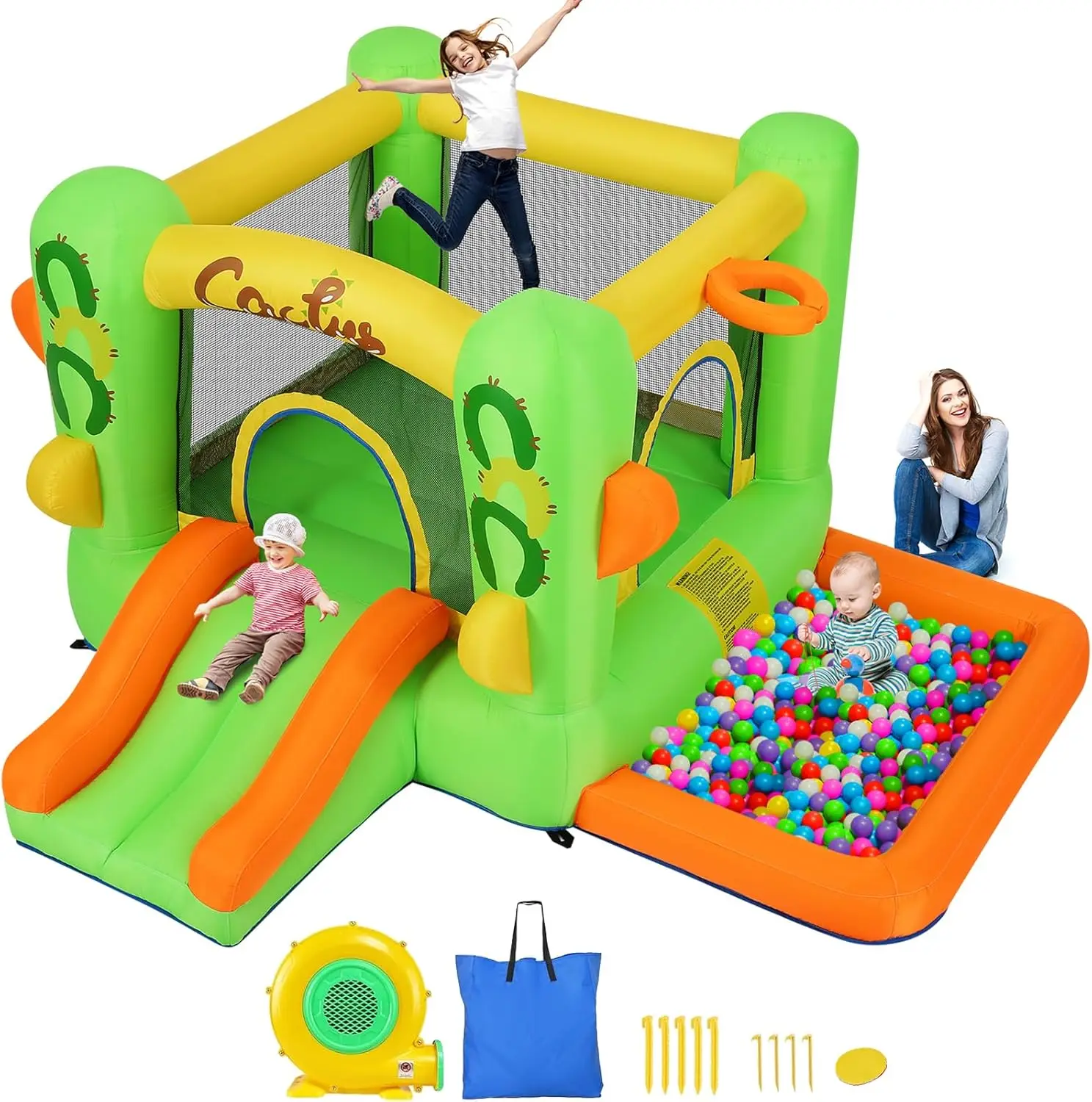 3-10세 어린이용 에어바운스, 실내외 놀이용 풍선 바운스 하우스, 물놀이 풀장 포함, 바운서, 에어 점핑