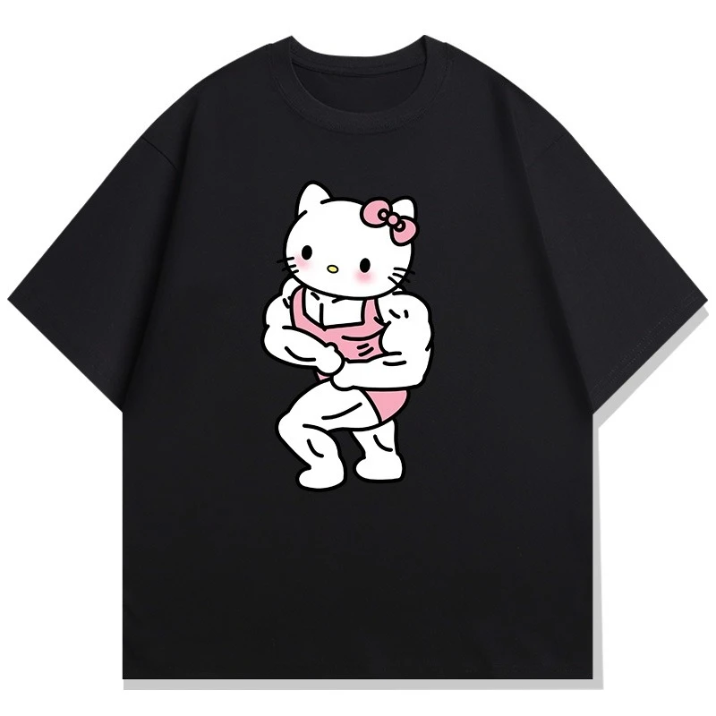 Kurzarm-T-Shirt aus Baumwolle mit Cartoon-Imitat-Aufdruck, geeignet für Muskelübungen, großes, lässiges, lockeres, multifunktionales Damen-Top