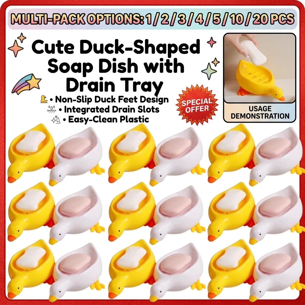 1-20PCS Cute Duck Shaped Soap Dish Plastic Drain Tray Self Draining Holder Multifunctional Storage Rack Bathroom Accessories