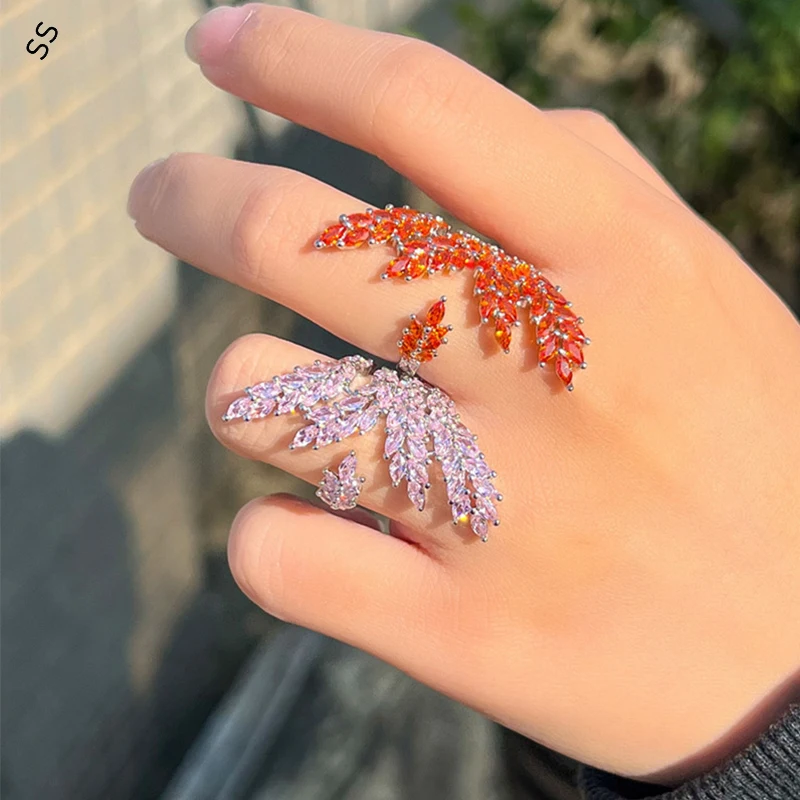 Beautiful Ins Style Branches Full of Diamond Open Ring with Super Fash Adjustable Zircon Index Finger Charms Accessories