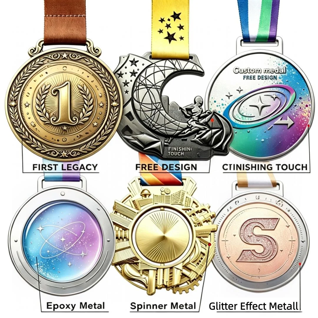 Custom Medal Personalized Custom Soft Enamel Die Struck Unique Glitter Epoxy Finish Cut Out Quicksand Wood Sports Medal
