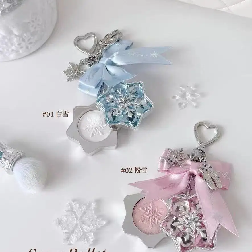 Flower Knows Snowflake Ballet Makeup Kit Pendant Highlight Pendant Mini Mirror Makeup Tool