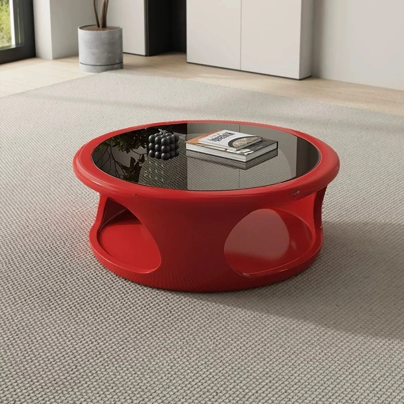 Luxury Designer Coffee Table with Red Hollow Body and Glass Top, Ideal for Adding a Pop of Color to Contemporary Rooms furniture