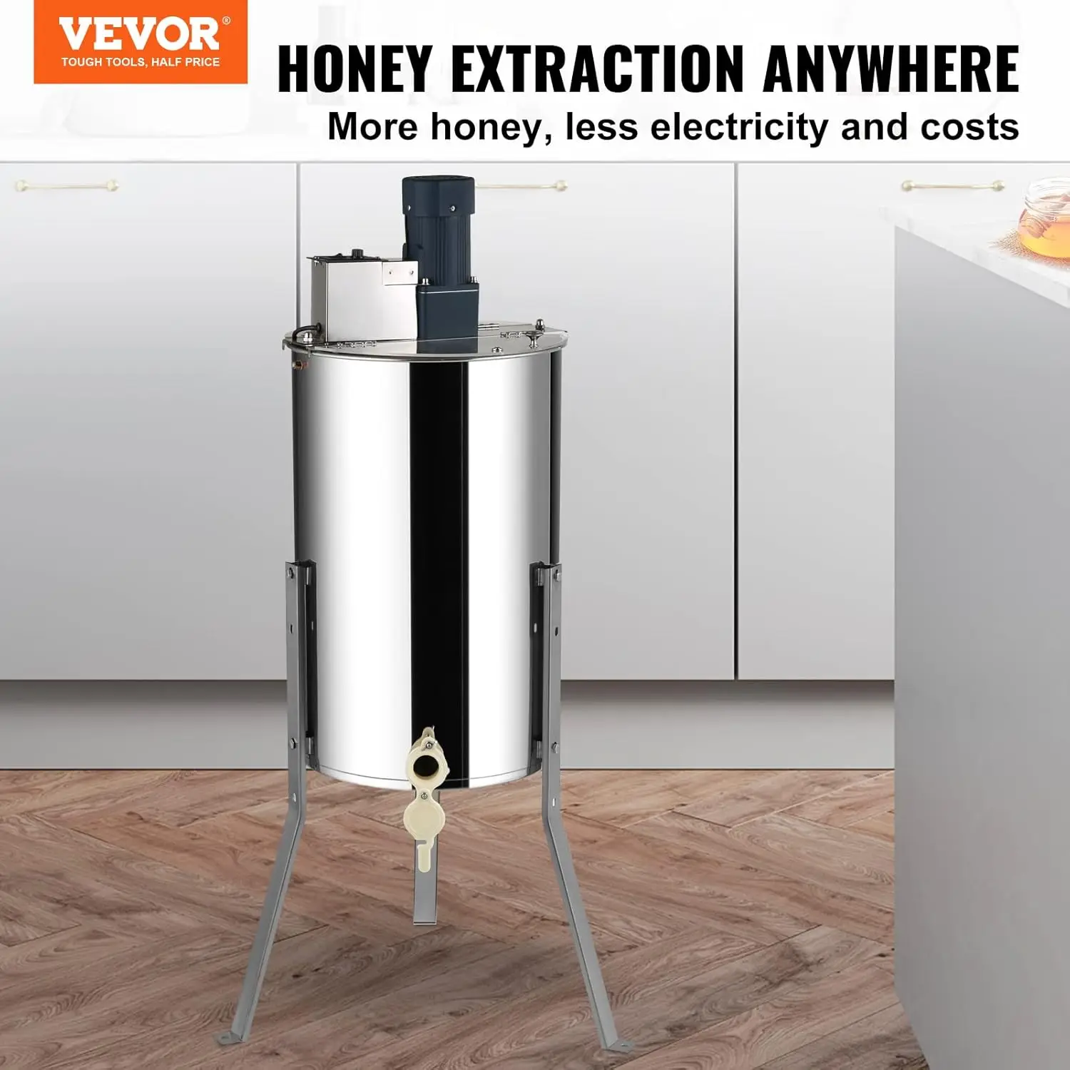 Electric Honey Extractor 2/4 Frame, Stainless Steel Beekeeping Extractor Equipment, Honeycomb Drum Spinner with Adjustable Stand