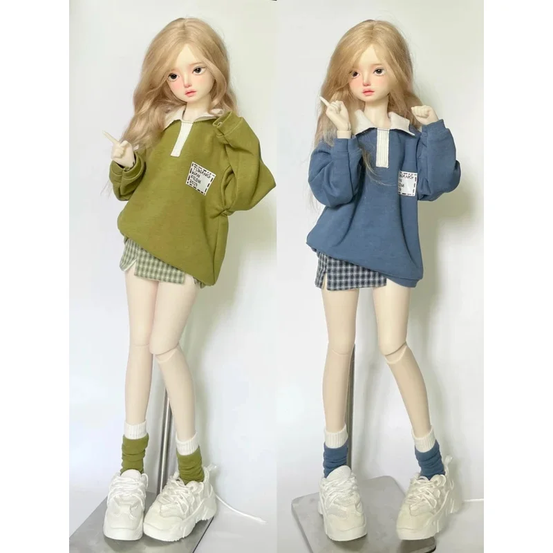 

Doll's Clothes for 1/4 1/6 Bjd Doll Ob24 Flip Collar Hoodie Plaid Slit Short Skirt Color Matching Socks Toys Doll Accessories